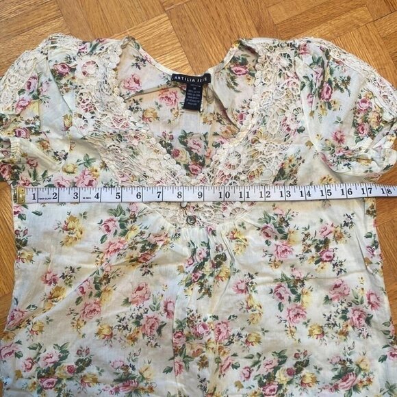 Antilia Femme Floral Lace Blouse Medium Cottagecore Romantic Prairie Chic - Picture 6 of 7